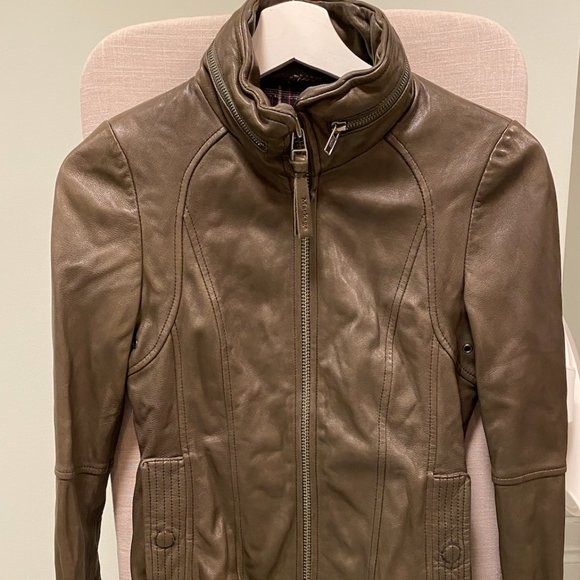 Mackage Brown Lamb Leather Jacket with Hidden Hood - Picture 1 of 14